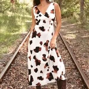 Paper Heart Ecru Brown Black Pony Sleeveless Linen Maxi Dress Size XS NWT💚